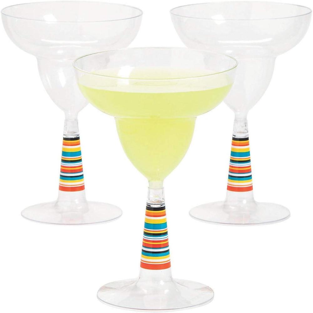 imageFun Express Set of 12 Pieces Serape Plastic Margarita Glasses Each Holds 8 oz BPA Free Plastic Cinco de Mayo and Fiesta Party Supplies Clear