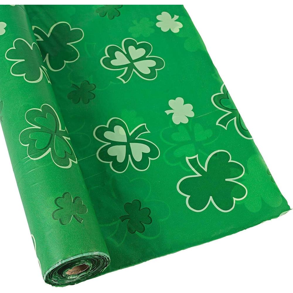 imageFun Express St Patricks Day Shamrocks Disposable Tablecloth Roll 100 feet Long Party Decor