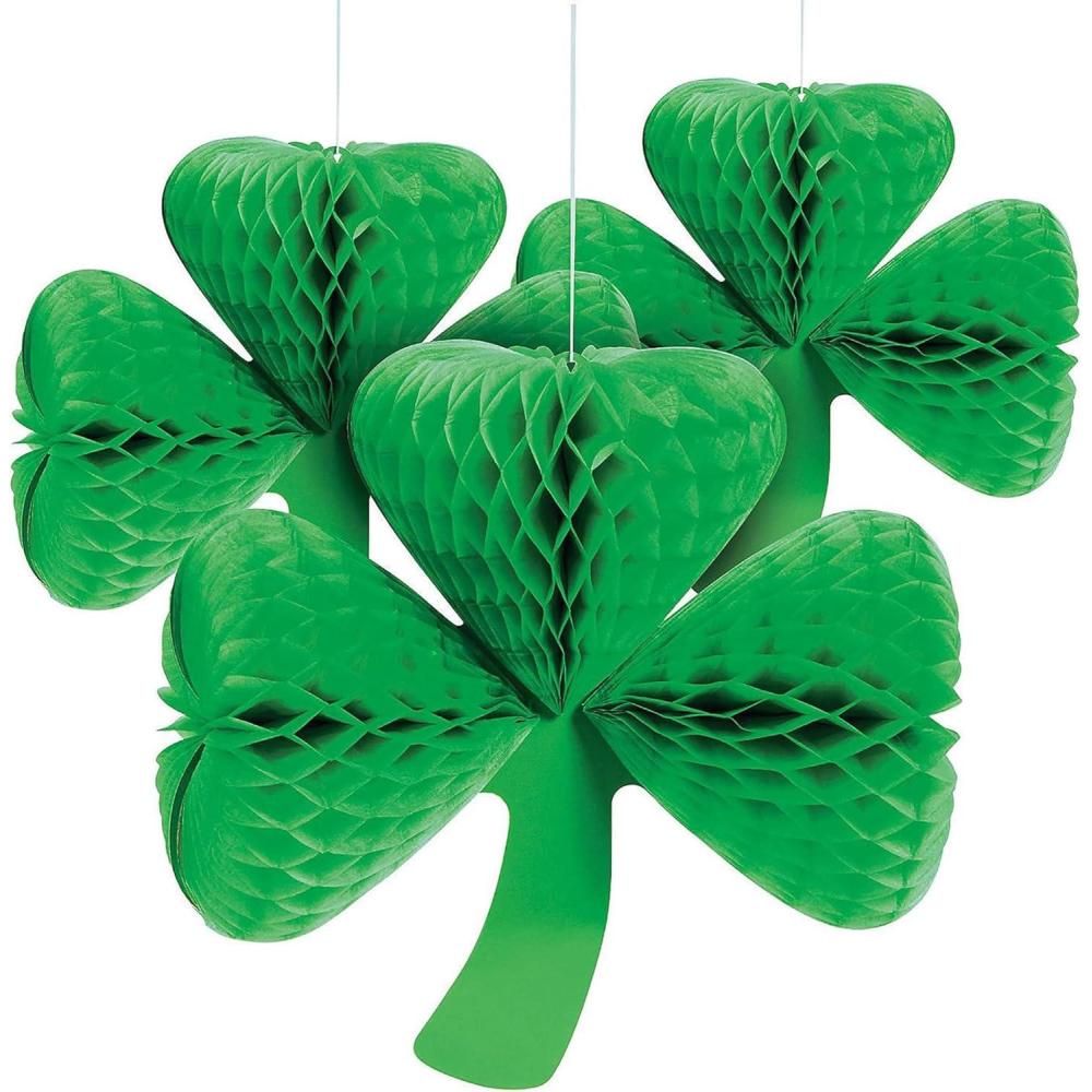 imageSt Patricks Day Shamrock Tissue Hanging Decor Set of 3 Seasonal Party Decor