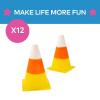 Fun Express Candy Corn Traffic Cones 12 Pack – Halloween Table Decor & Mantel Decorations | Fake Candy Corn for Fall Halloween Party Games, Shelf Display & Home Festive Arrangements | 8″ Plastic