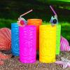 Fun Express Tiki Cups 24 oz Plastic Disposable Party Cups for Hawaiian Luau Party Supplies – 12 Count Multicolor Tropical Glasses for Kids Birthday Beach Summer Events | Authentic Tiki Head Design