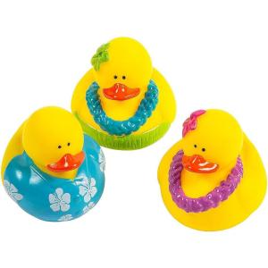 Beach Rubber Duckies – Set of 12 Fun Hawaiian Rubber Ducks for Car Decor and Tiki and Luau Party Favors