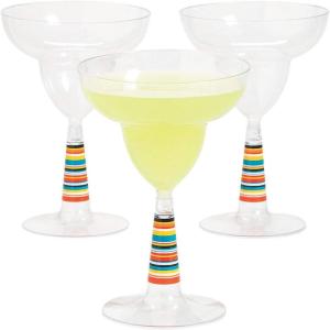 Fun Express Set of 12 Pieces Serape Plastic Margarita Glasses, Each Holds 8 oz, BPA Free Plastic, Cinco de Mayo and Fiesta Party Supplies, Clear