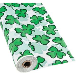 Fun Express St. Patrick’s Day Shamrock Tablecloth (100 feet Long) Plastic Disposable Table Party Supplies and Decor