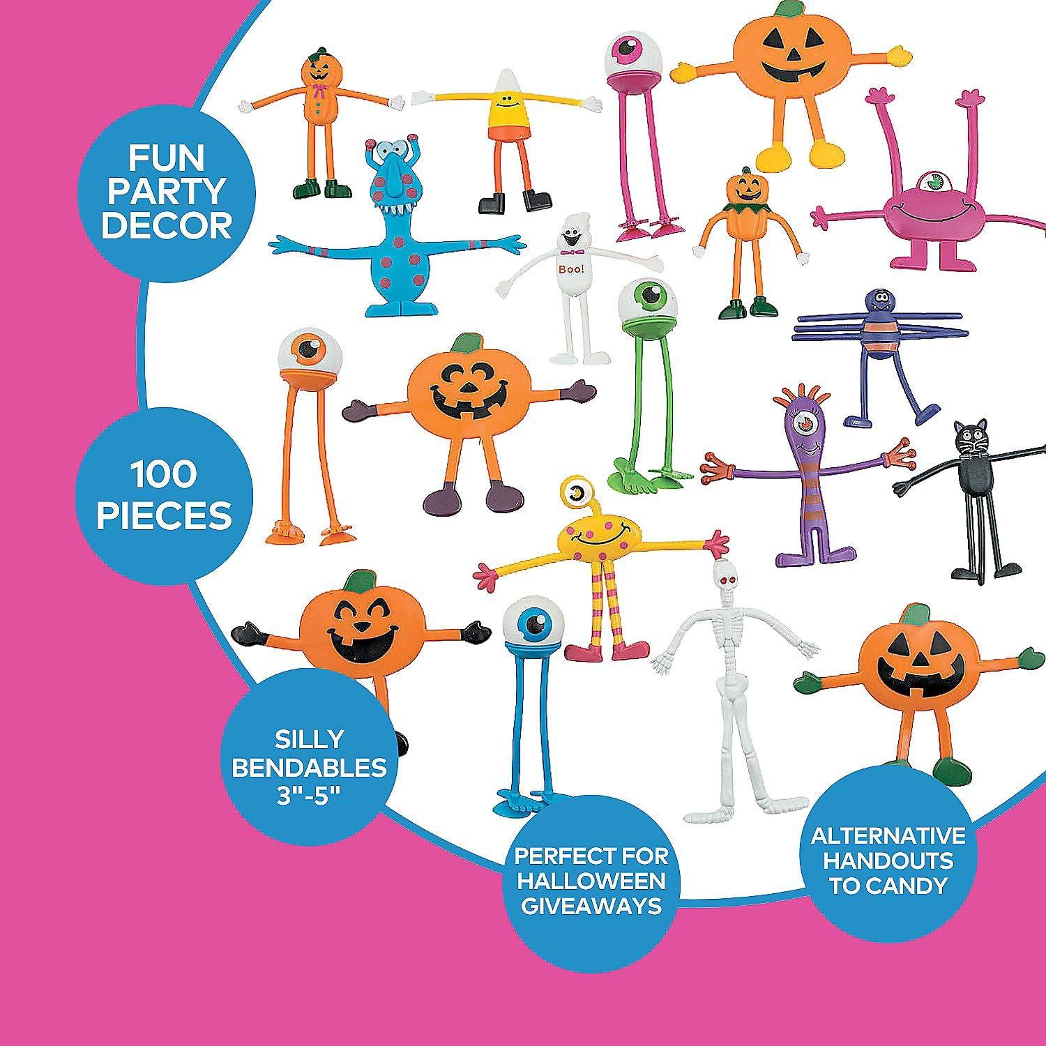 imageFun Express 3quot5quot Halloween Mega Bendable Assortment  100 Assorted Character Toys for TrickorTreat Parties ampamp Decor  Perfect for Halloween Fun