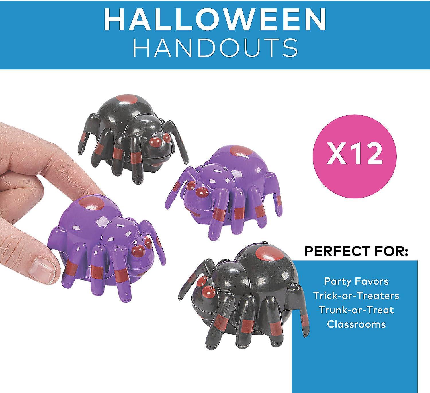 imageFun Express Mini Halloween Spider PullBack Toys  Black ampamp Purple Plastic  2quot x 1 12quot  Halloween  12 Pieces  Great for TrickorTreating ampamp Parties