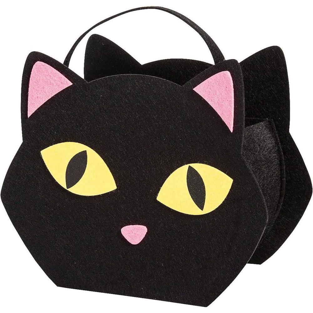 imageCute Black Felt Black Cat TrickorTreat Bucket  11quot with 4quot Handles 1 Count  Perfect for Halloween Treats Costume Parties and TrickorTreating