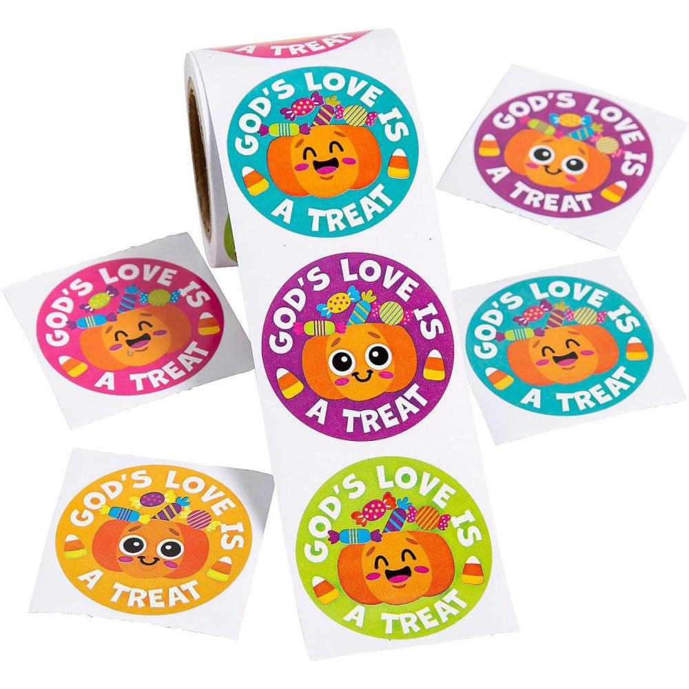 imageFun Express 1 12quot Religious Halloween Gods Love is a Treat Pumpkin Sticker Roll  100 Piece