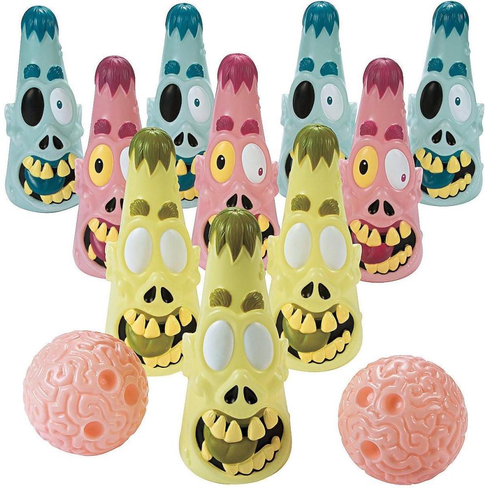 imageFun Express Halloween Bowling Game for Kids Party  Zombie Pins ampamp Brain Balls Set  Spooky Halloween Games ampamp Activities for Classroom Indoor Party Fun  10 Pins 2 Balls Included