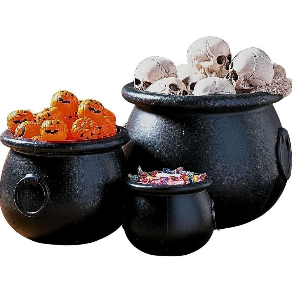 imageFun Express Halloween Cauldron Set 3 Pack  Extra Large 16quot 12quot 8quot Black Plastic Cauldron  Great for DIY Halloween Decoration Projects Witch Props Candy Dishes and Spooky Porch and Home Decor