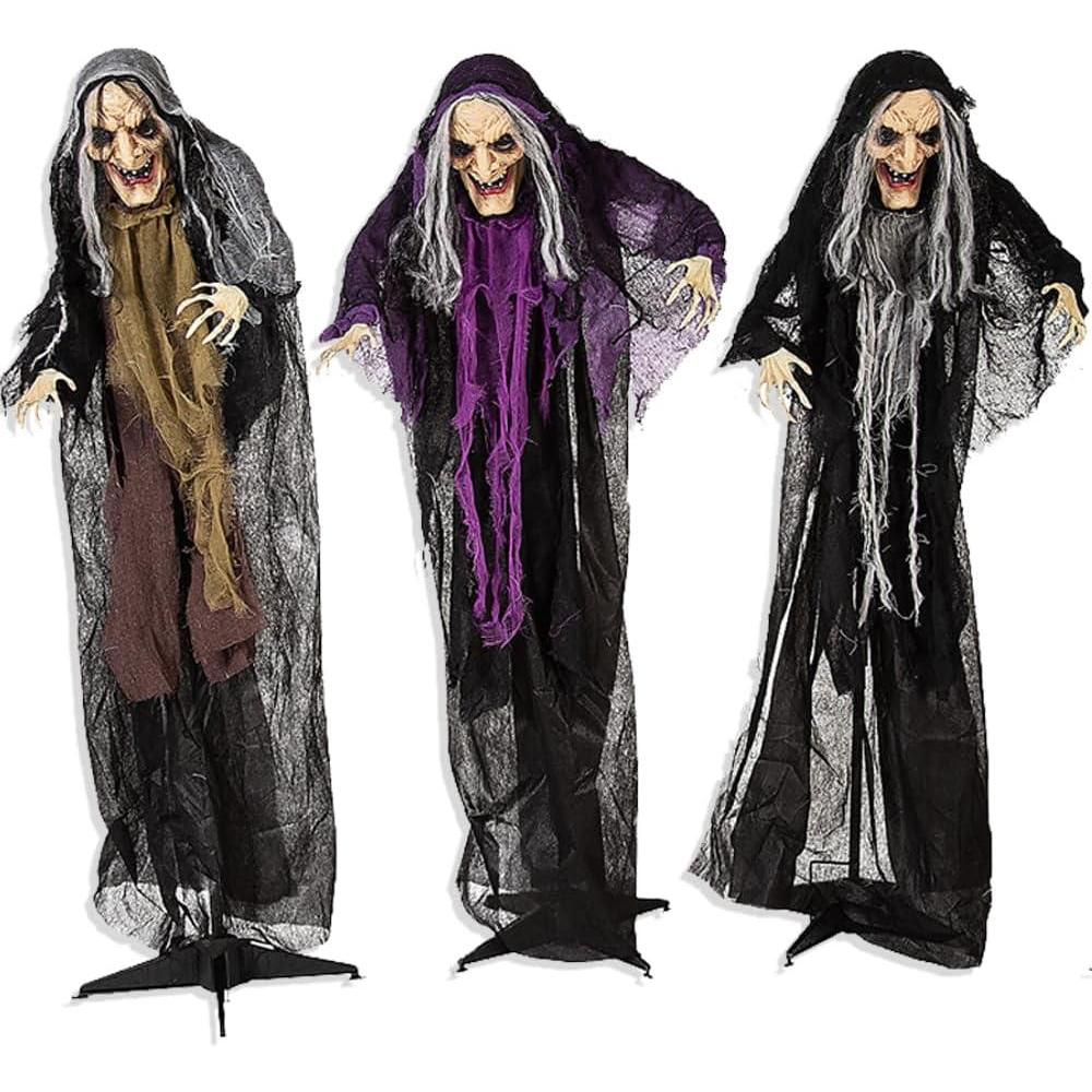 imageFun Express Halloween Decorations Outdoor  3 Witches Holding Hands Yard Stakes Set 36 Feet Tall  Premium Polyester Witch Decor for Outside Halloween Decorations Lawn ampamp Garden Display