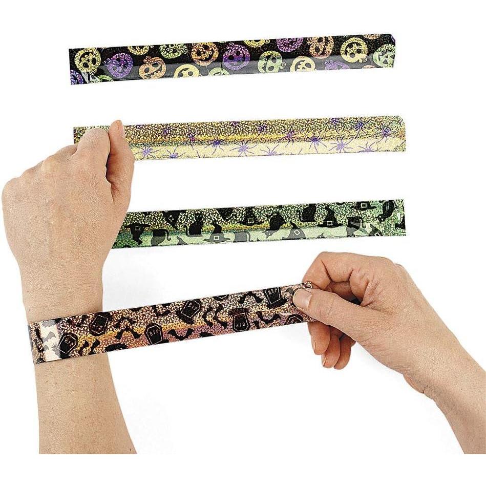 imageFun Express Iconic Halloween Metal Slap Bracelets Pack of 12 Assorted 9 Inch Styles Perfect Spooky Giveaways for Party Favors and TrickOrTreating