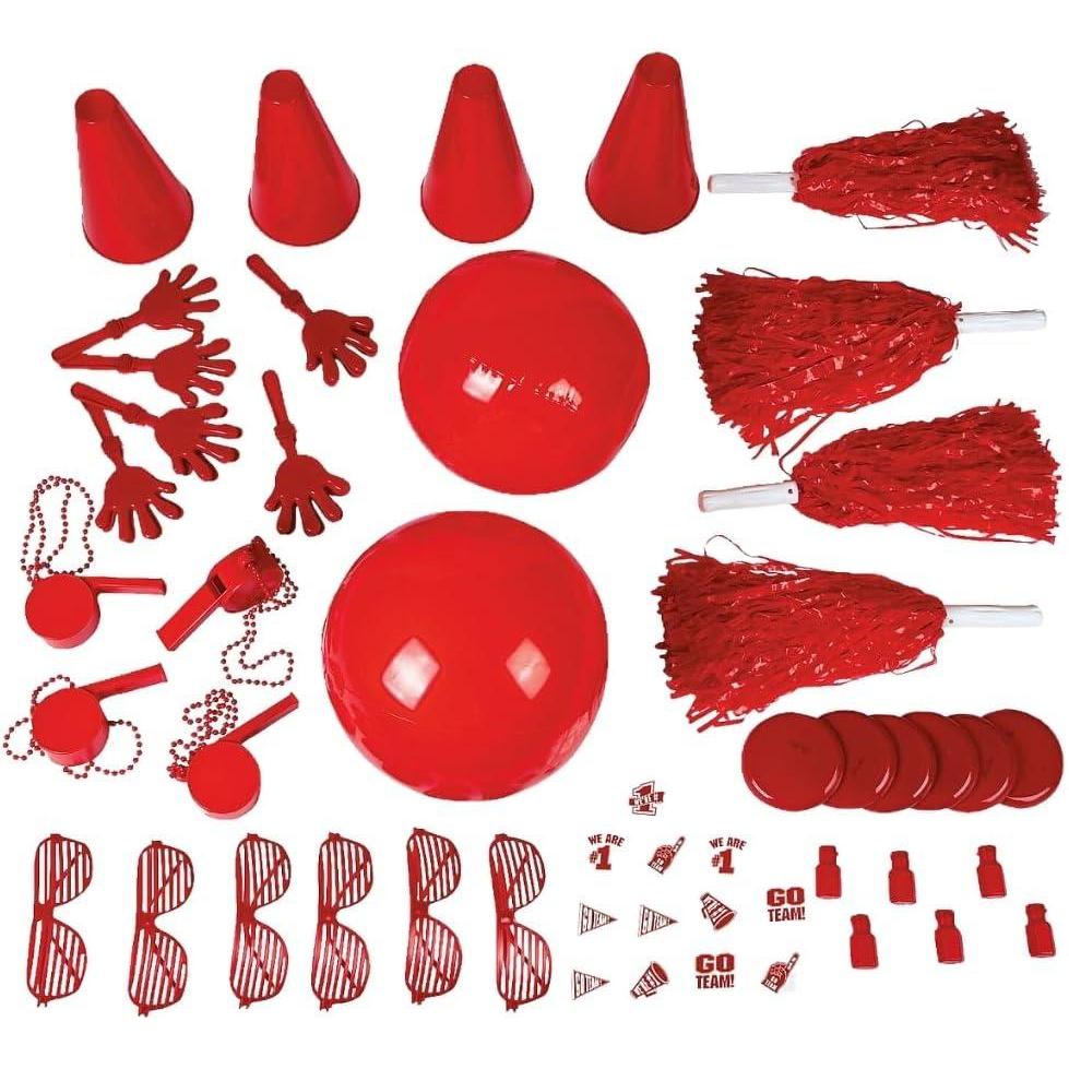 imageFun Express Red School Spirit Assortment  Bulk 50 Piece Set  Hand clappers Whistles megaphones pompoms and More  School Spirit Supplies