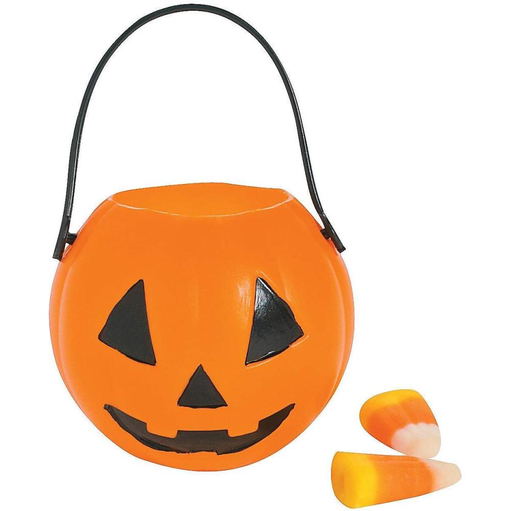 imageFun Express Set of 12 Pieces Mini Plastic Pumpkin Buckets BPA Free Plastic Halloween Party Supplies Orange ampamp Black