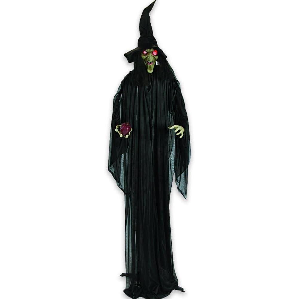 imageFun Express Standing Witch with Red Apple Halloween Decoration  Lights up and Makes Sound  Scary Home Decor