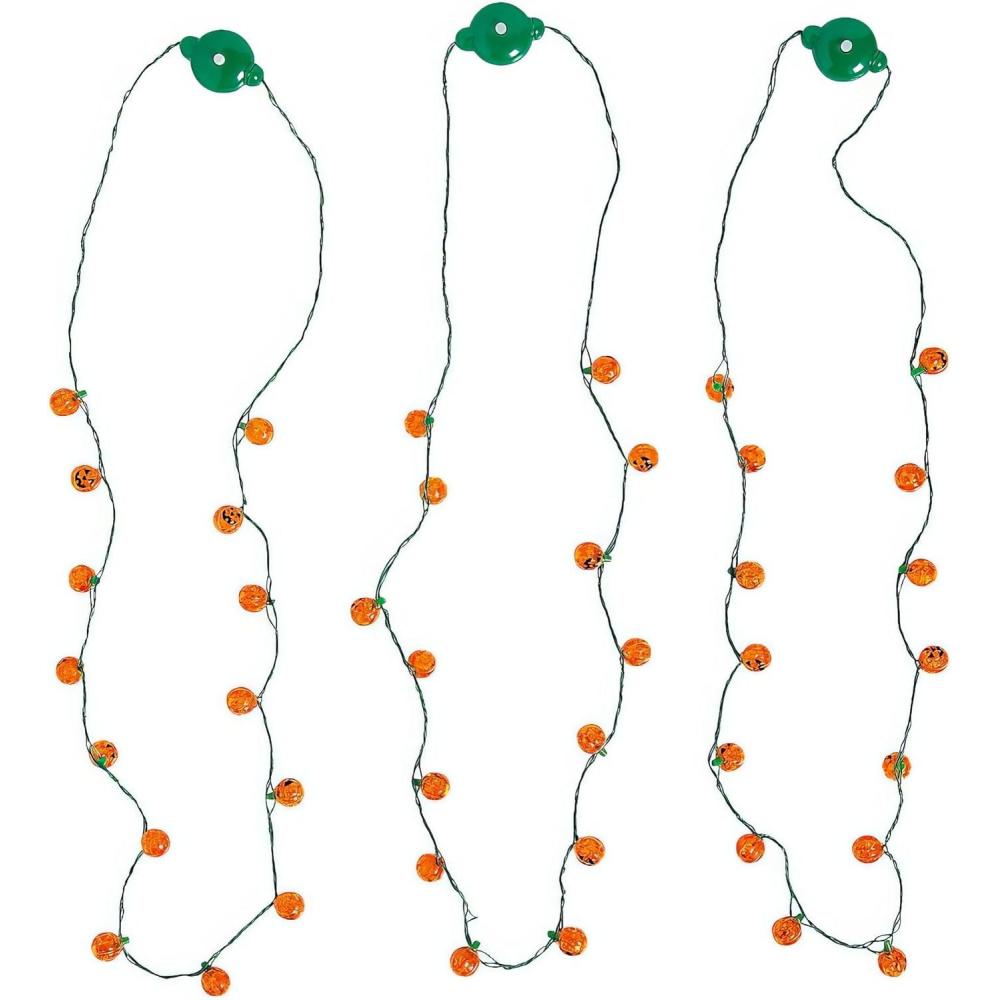 imageOrange ampamp Green LightUp String of JackOLanterns Plastic Necklaces  33quot Pack of 6  Perfect for Halloween TrickorTreats Spooky Events ampamp Costume Parties