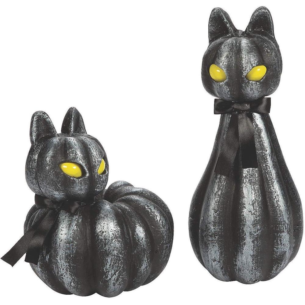 imagePumpkin Black Cat LightUp Halloween Decorations  Home Decor  2 Pieces  Mantle Fireplace and Tabletop Decor for Halloween