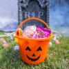 Fun Express Halloween Basket Set of 12 – Premium Plastic Pumpkin Buckets for Trick or Treat | Jack O Lantern Design with Handles | Orange Candy Containers for Kids Halloween Party Supplies