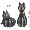 Pumpkin Black Cat Light-Up Halloween Decorations – Home Decor – 2 Pieces – Mantle, Fireplace and Tabletop Decor for Halloween