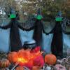 Witches Holding Hands and Glowing Faces – Set of 3 witches – 6 feet tall – Outdoor Yard Halloween Decoration