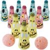 Fun Express Halloween Bowling Game for Kids Party – Zombie Pins & Brain Balls Set | Spooky Halloween Games & Activities for Classroom, Indoor Party Fun | 10 Pins, 2 Balls Included