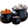 Fun Express Halloween Cauldron Set 3 Pack – Extra Large 16″ 12″ 8″ Black Plastic Cauldron – Great for DIY Halloween Decoration Projects, Witch Props, Candy Dishes and Spooky Porch and Home Decor