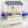 Fun Express Seasonal Dramatic Play Classroom Decorations with 10 Store Themes – 151 Piece – Cardstock – Table Top Hut and Awning Sold Seperately