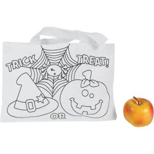 Fun Express Color Your Own Halloween Friend Trick Or Treat Tote Bulk Set of 50 – Crafts for Kids and Fun Home Activities – Reusable Canvas Bag for Trick or Treating, Grocery Shopping Bag