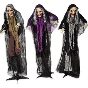 Fun Express Halloween Decorations Outdoor – 3 Witches Holding Hands Yard Stakes Set, 3.6 Feet Tall | Premium Polyester Witch Decor for Outside Halloween Decorations, Lawn & Garden Display