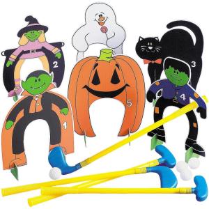 Fun Express Halloween Mini Golf Set for Kids Complete 26-Piece Party Game with 4 Clubs, Balls & Spooky Markers | Indoor Outdoor Halloween Activities for Trunk or Treat, Fall Festival & Carnival Games