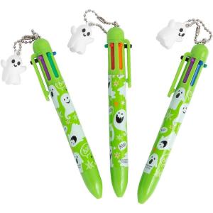 Fun Express Halloween Pens Multicolor Pen 12 Pack – Ghost Charm Shuttle Pens with 6 Color Ink | Halloween Classroom Gifts Bulk for Kids Students Teachers | Halloween Office Supplies Party Favors