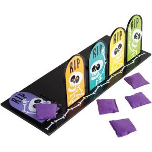 Fun Express Halloween Skeleton Bean Bag Toss Game for Kids Party – Premium Wooden Carnival Games Set with 5 Bean Bags | Perfect for Fall Festival Activities, Outdoor Yard Games & School Events