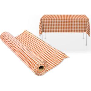 Fun Express Orange Gingham Tablecloth Roll (100 feet Long) Fall and Halloween Party Supplies Table Covers