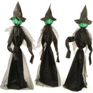 Witches Holding Hands and Glowing Faces – Set of 3 witches – 6 feet tall – Outdoor Yard Halloween Decoration