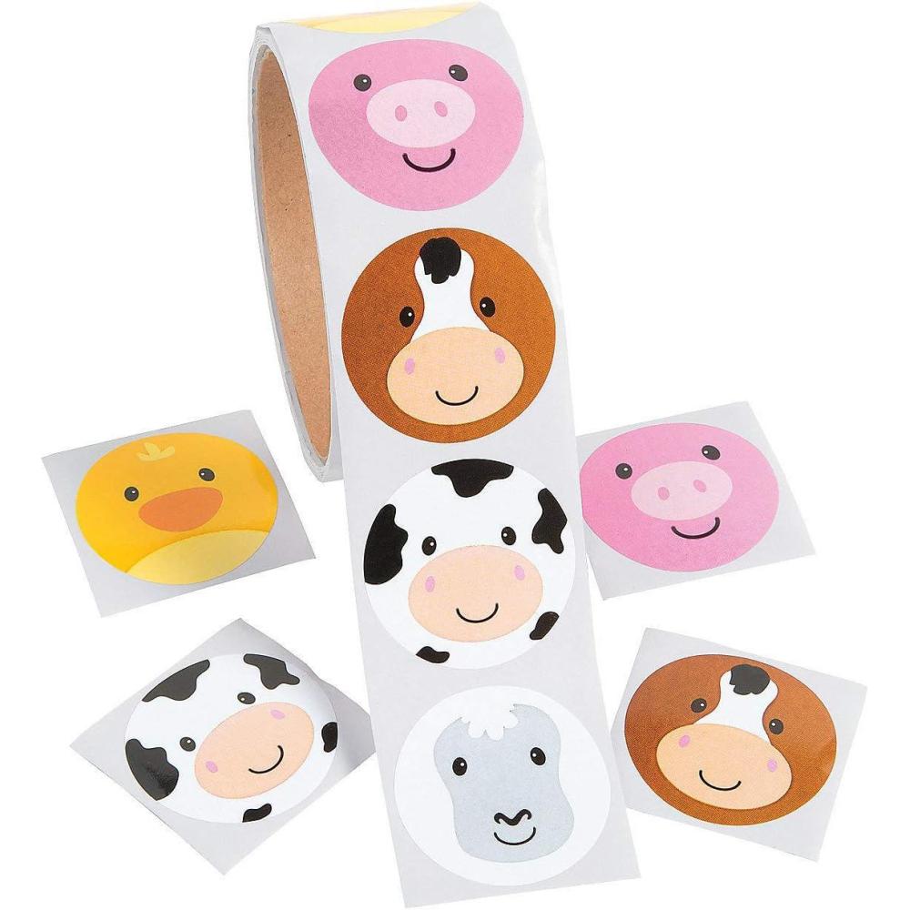 imageFace Farm Animal Stickers 1 Roll with 100 Stickers  Party Favors and Classroom Handouts