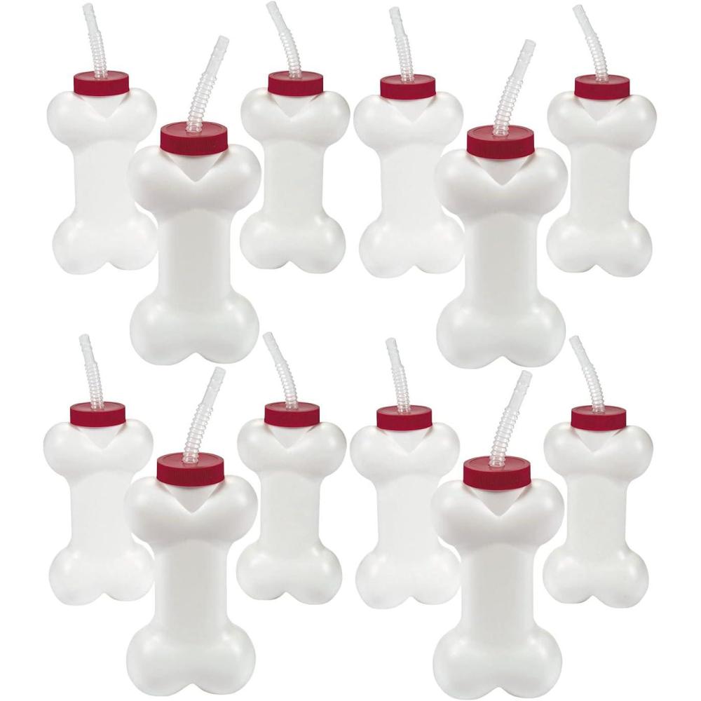 imageFun Express 12 Count Dog Bone Cups with 75 inch Straws  14 oz BoneShaped Cups  Puppy Dog Birthday Party Supplies and Favors