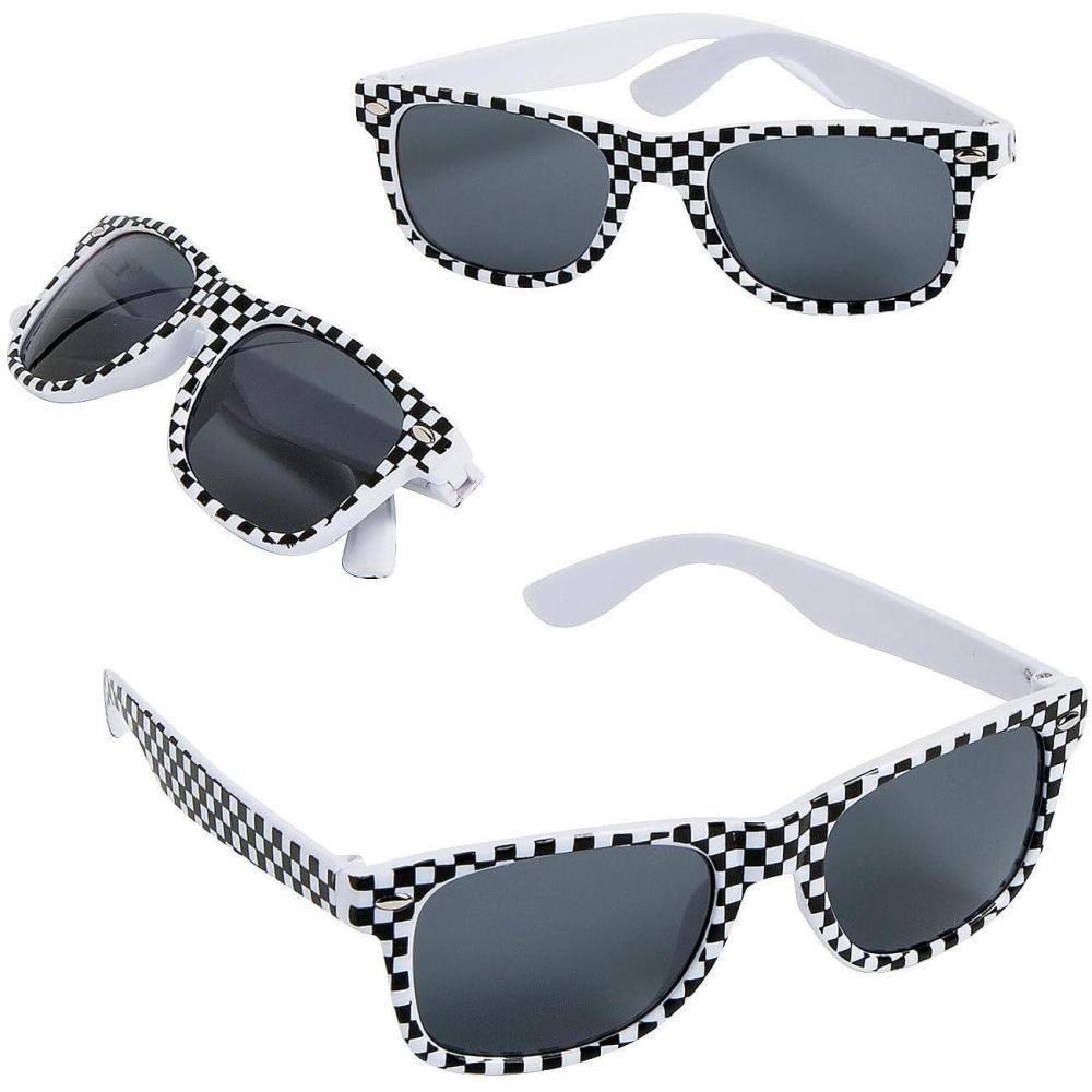imageFun Express 4 14quot Kids Checkered Flag Race Car Plastic Sunglasses  12 Pc  Great For Racing Themed Birthdays and Special Events