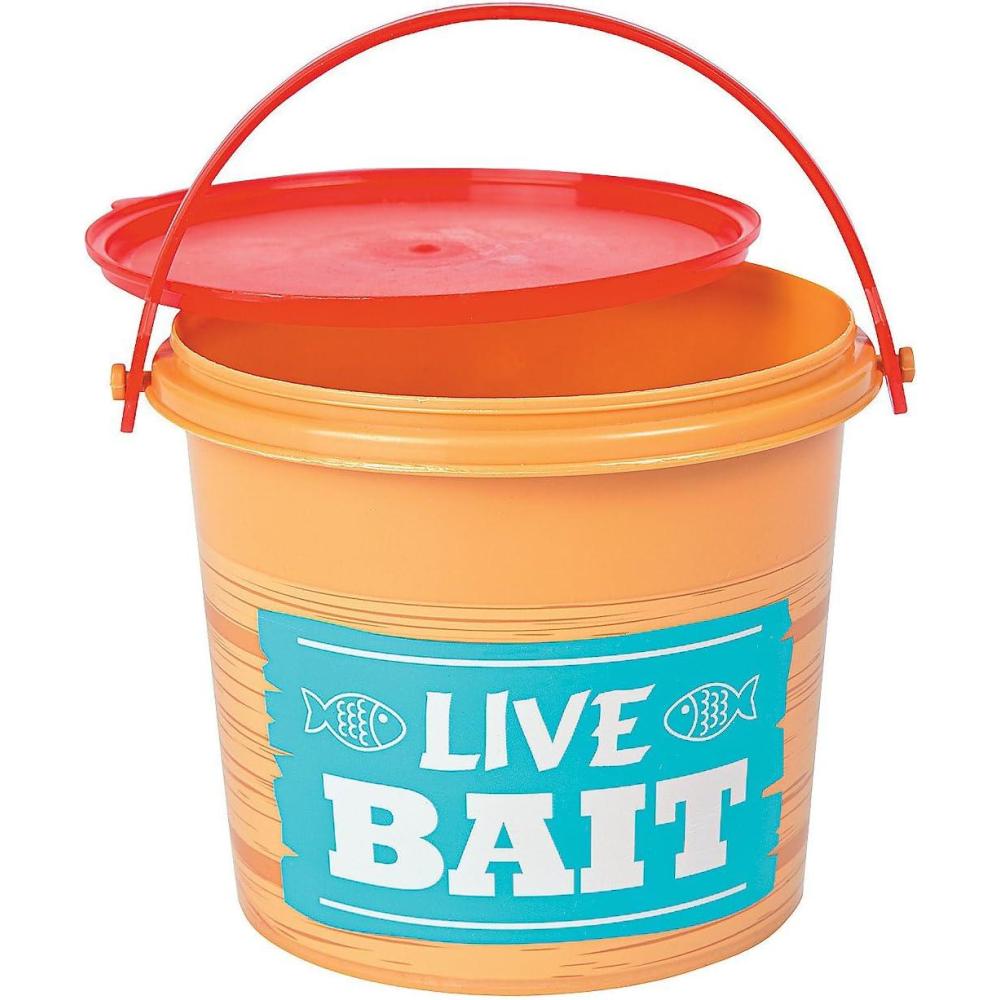 imageFun Express Fishing Birthday Party Decorations Mini Buckets  Live Bait Bucket Design Small Plastic Pails with Lids for Kids Party Favors  Fishing Themed Party Supplies Set of 12  Blue 45 Inch