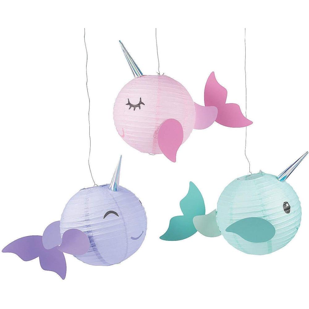 imageFun Express Narwhal Party Hanging Paper Lanterns Set of 3 Birthday Party Decor