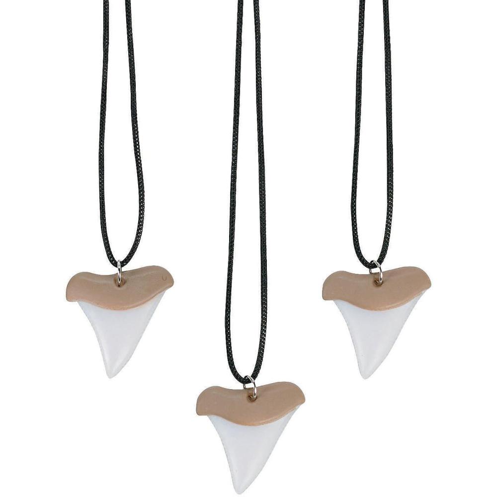 imageFun Express Shark Tooth Necklaces on Cord bulk set of 12 Shark Birthday Party Favors and Supplies