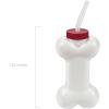Fun Express 12 Count Dog Bone Cups with 7.5 inch Straws – 14 oz Bone-Shaped Cups – Puppy Dog Birthday Party Supplies and Favors