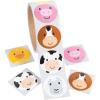 Face Farm Animal Stickers, 1 Roll with 100 Stickers – Party Favors and Classroom Handouts