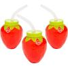 Fun Express 12 Pieces Strawberry Molded Cups with Lids & Straws, Hold 4 oz, BPA Free Plastic, Birthday Party Supplies, Red