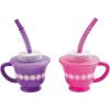 Fun Express Tea Party Cups Set of 12 with Lids and Straws – Pink & Purple Plastic Tea Cups for Kids Party Decorations | 8oz Disposable Party Favor Cups for Princess Birthday Parties & Events