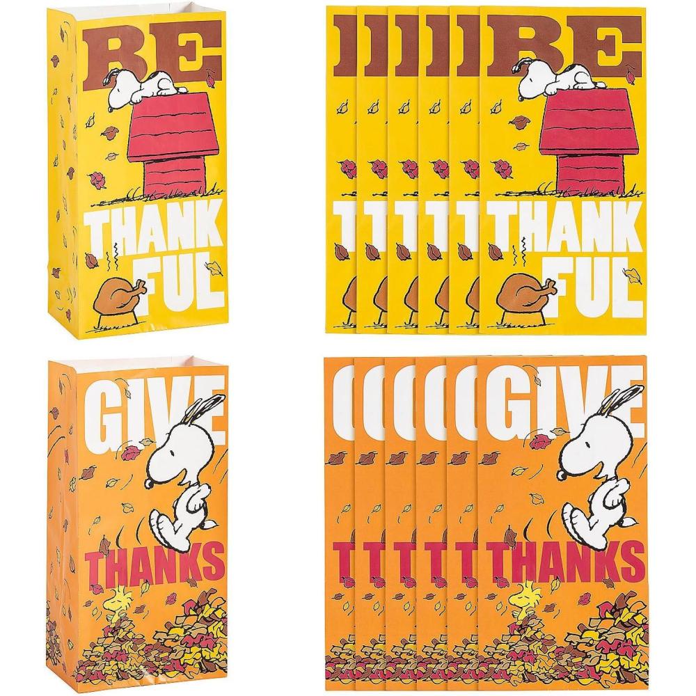 image5 14quot x 10quot Peanuts Snoopy ampamp Woodstock Thanksgiving Paper Treat Bags  12 Pc