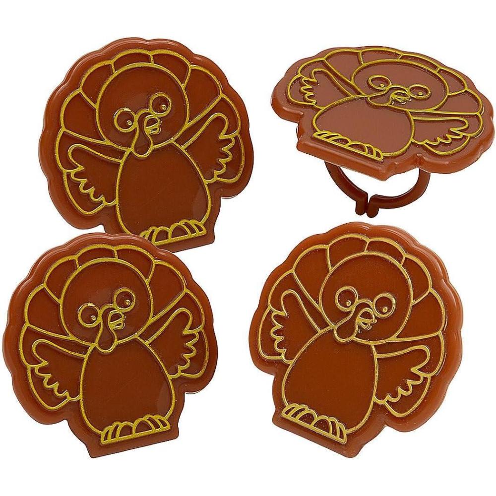imageFun Express 1 12quot Thanksgiving Brown ampamp Gold Turkey Plastic Rings  24 Piece