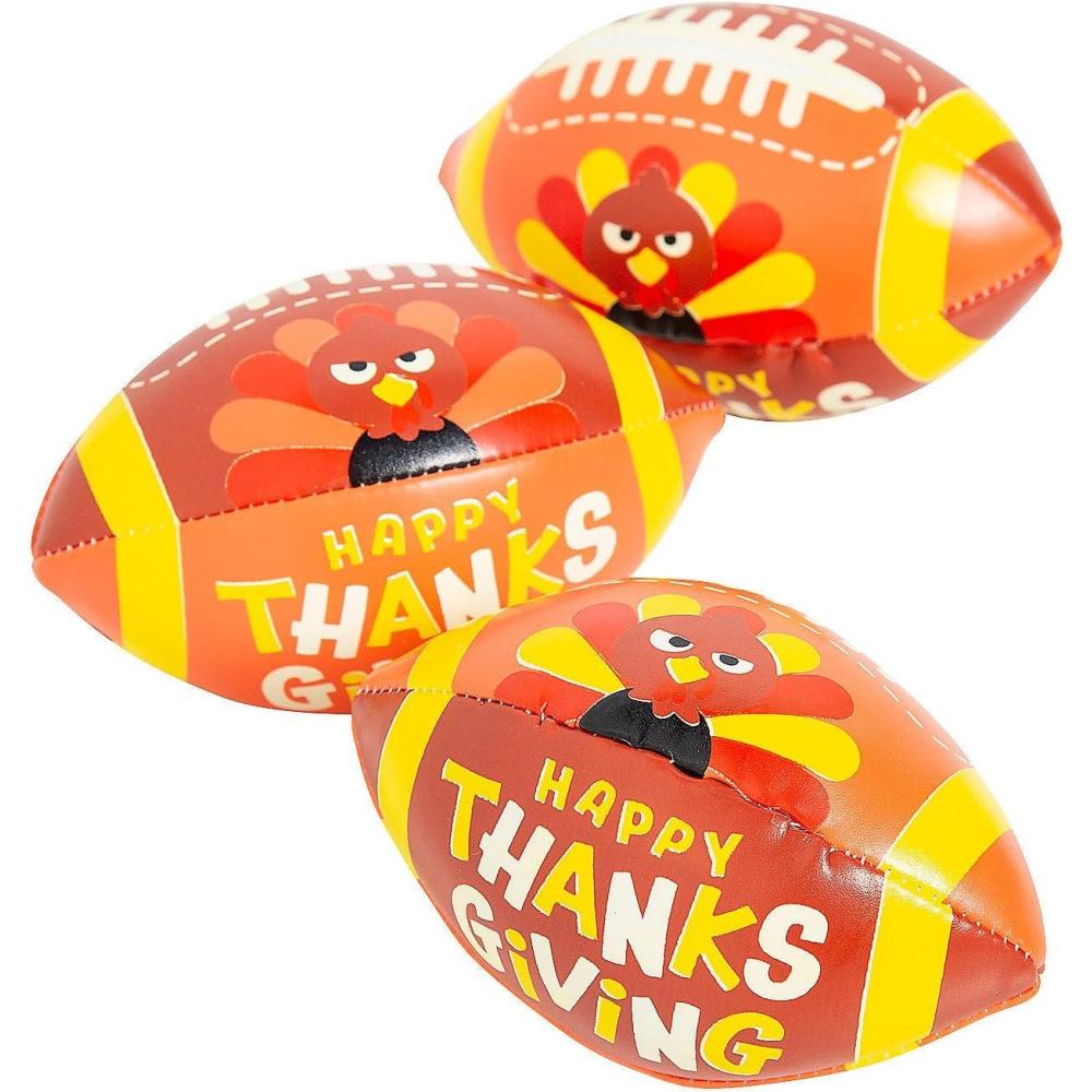 imageFun Express 4quot Mini Happy Thanksgiving Turkey Multicolored Vinyl Footballs  12 Pieces