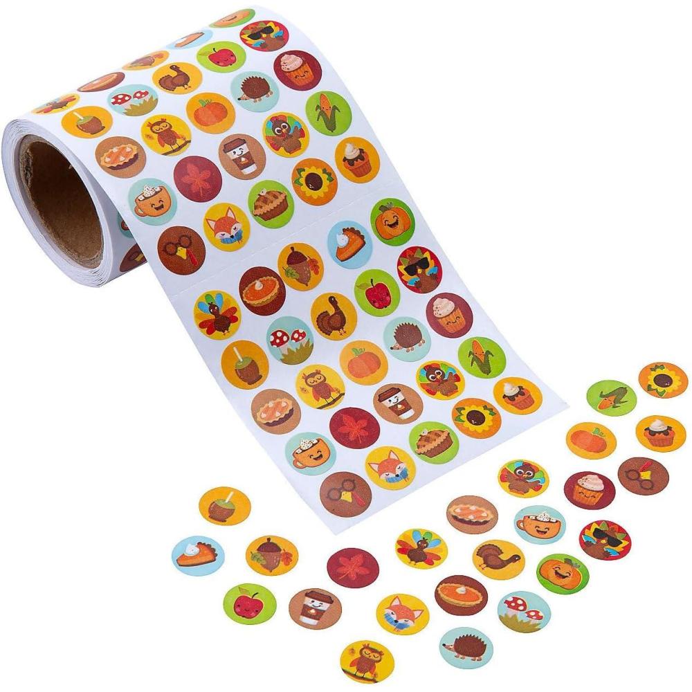 imageFun Express Bulk 1000 Piece Mini Thanksgiving Sticker Roll