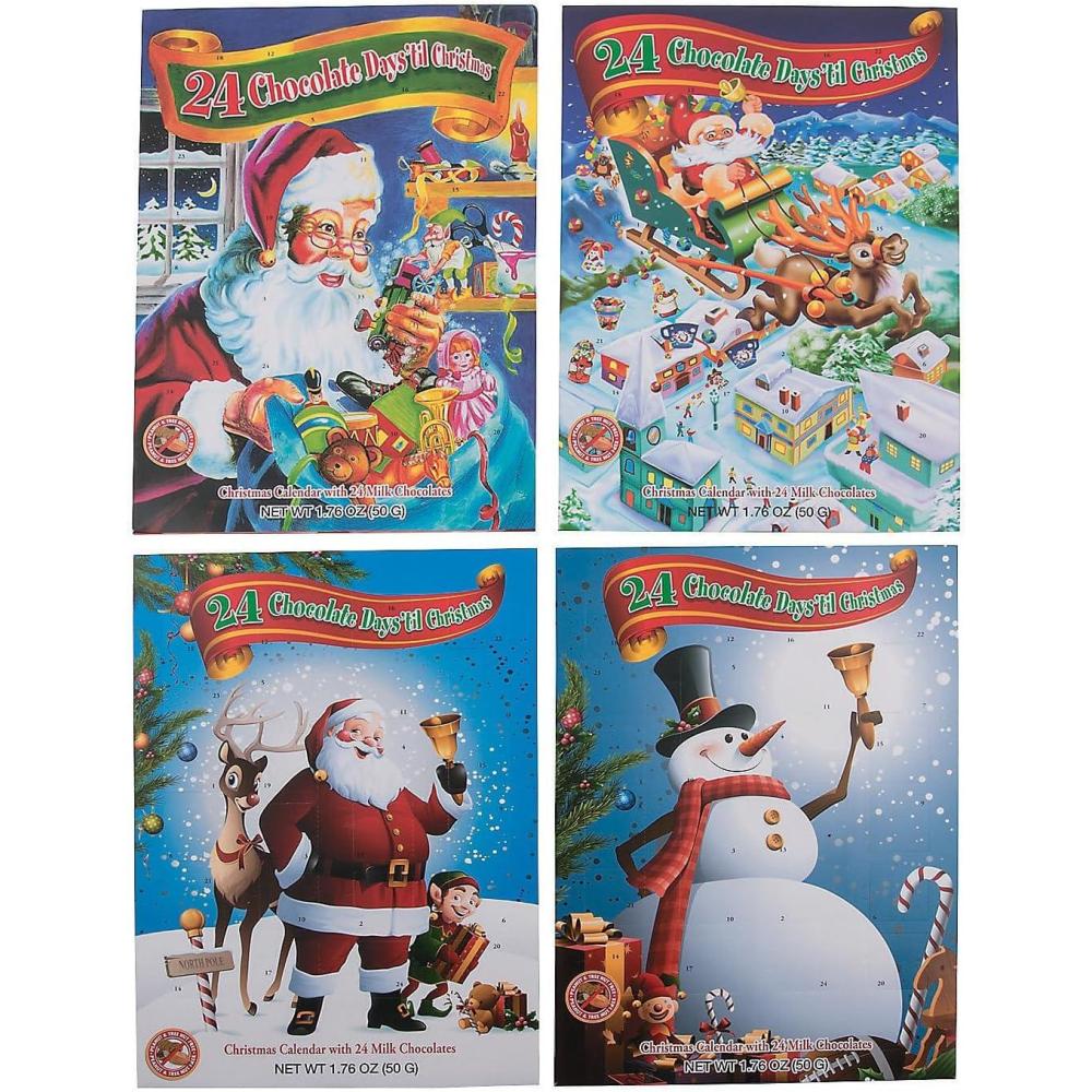 imageFun Express Christmas Advent Calendars with Premium Milk Chocolate Candy  4 Pack Bundle with 24 Pieces Each  Holiday Countdown Calendar for Kids Family ampamp Classroom Parties  10quot x 14quot Festive Designs