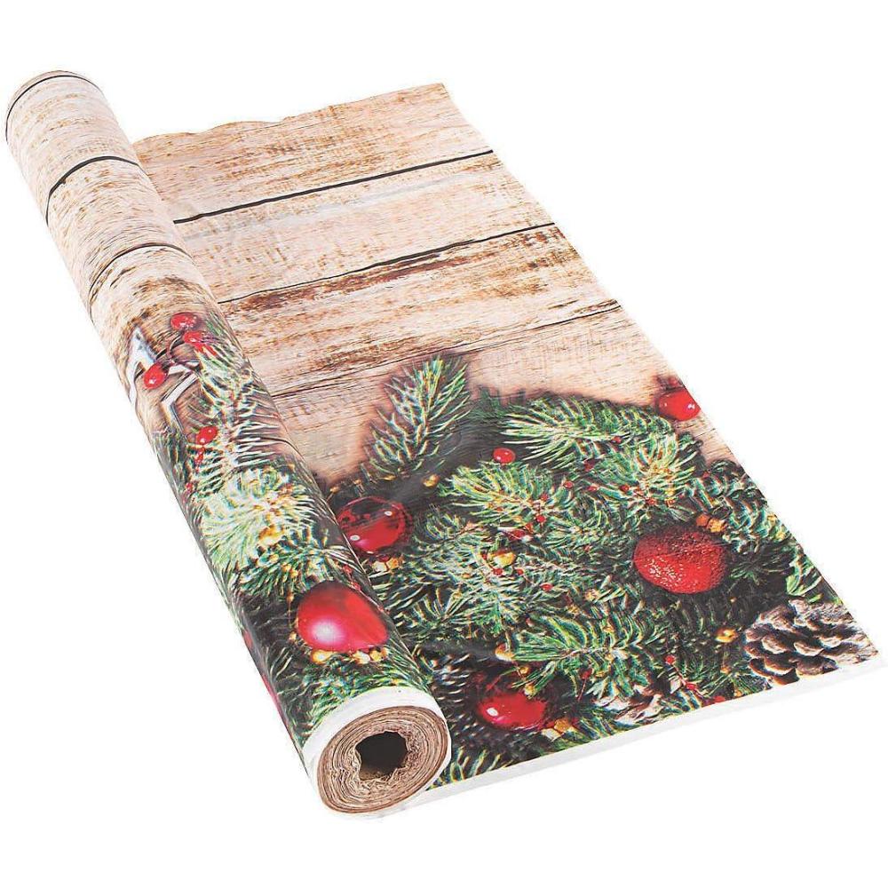 imageFun Express Christmas Barnwood Disposable Table Cover Roll 100 Feet  Rustic Holiday Tablecloth for Rectangle Tables  Plastic Table Cloth Roll for Christmas Party Decorations ampamp Winter Events